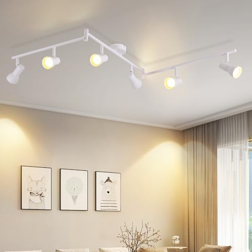 Deboola Deckenstrahler 6 Flammig Deckenleuchte Wohnzimmer - Deckenlampe | Modern Design Strahler Weiß Innen Metall GU10 Deckenspots 350°Schwenkbar Spots für Schlafzimmer Flur Küche(Ohne Leuchtmittel)