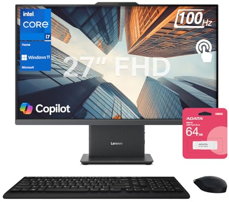 Lenovo IdeaCentre 27 AIO Desktop, FHD 100Hz Touchscreen, Intel Core i7-13620H, 64GB DDR5 RAM, 2TB SSD, Wireless Charging Pad, Wireless KB & M, Wi-Fi 6, Win11 Home, Bundle with ADATA 512 External SSD
