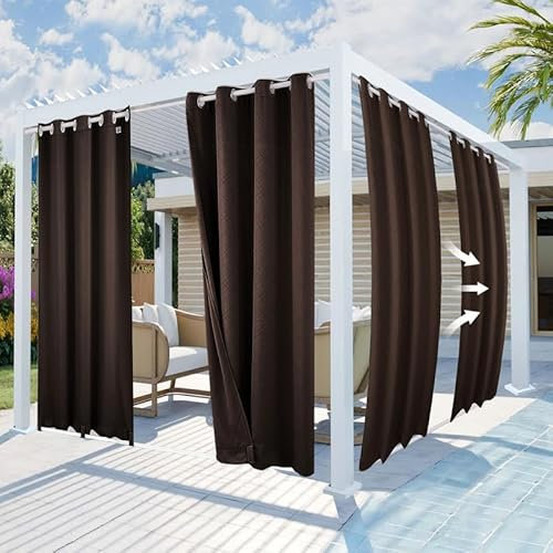Wasserdichte Outdoor-Vorhänge mit geprägtem Muster, wärmeisoliert, Verdunkelungsvorhang für Terrasse, Veranda, Pavillon, winddichter Vorhang mit Ösen und Schlaufen unten