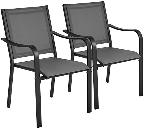 Yaheetech 2er-Set Gartenstühle Stapelbar Esszimmerstuhl Gartenstuhl Witterungsbeständig Armlehnstühle für Garten/Terrasse/Hof bis 136 kg Belastbar Grau
