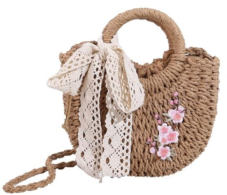 Ldabrye Bolsos de mano para mujer, bolso de playa único para mujer, hecho a mano, de ratán, tejido de paja, bolso cruzado con correa ajustable para el hombro, Khaki, Talla única