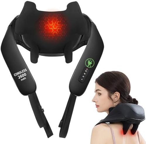 MASGRE Shiatsu Neck and Back Massager with Heat, Upgraded 2600mAh Cordless Shoulder Massager Deep Tissue 6D Kneading, Massages Pillow for Neck, Back, Shoulder, Foot, Body Gifts for Fathers Mom Dad