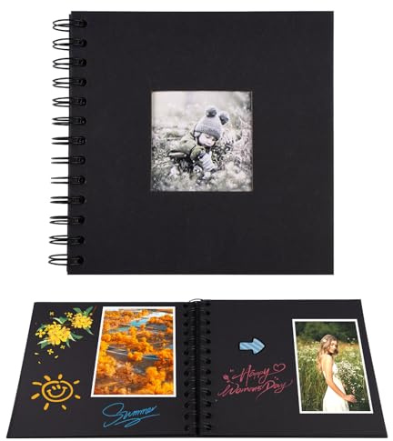 Lunza Kleines Fotoalbum zum Selbstgestalten, 17 x 17 cm Scrapbook 20 Blatt | Schwarze Seiten Fotobuch zum Einkleben, DIY Geschenkset für Baby, Familie, Jahrestag, Geburtstag, Valentinstag, Hochzeitstag