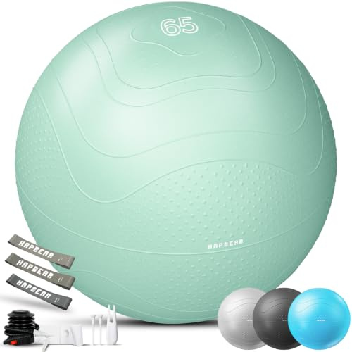 HAPBEAR Exercise Ball 58-65cm - Anti-Burst Slip-Resistant Yoga/Pilates Ball for Core Training & Posture Improvement, Home Gym/Rehab/Pregnancy Ball, Quick Pump & 3 Resistance Bands Included
