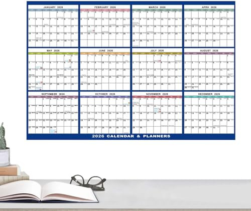 Calendario de pared 2026 | Calendario 2026 borrable, decoración artística de pared, planificador mensual, plegable, decoración de habitación para profesores, estudiantes, universidad, aula