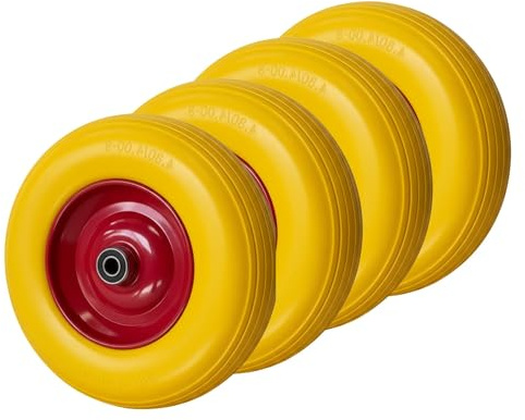4X PU Schubkarrenrad 4.00-8 pannensicher – Vollgummi-PU Reifen mit Stahlfelge, 180 kg Tragkraft – Ersatzrad Komplettrad für Schubkarre & Handwagen