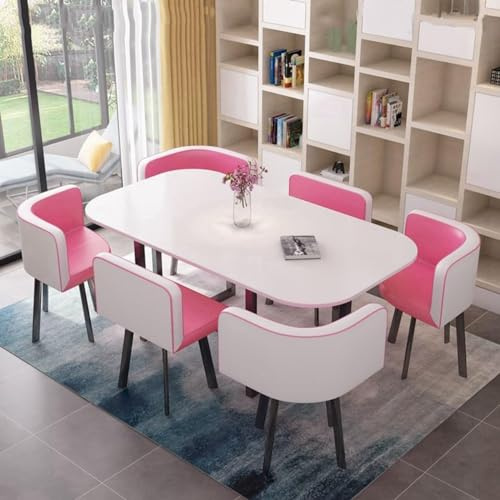 6-teiliges Esszimmerset - Konferenztisch mit 6 Stühlen für Küche & Esszimmer - edles Fell für Meetings & Versammlungen - Modernes Design - Stabile Konstruktion