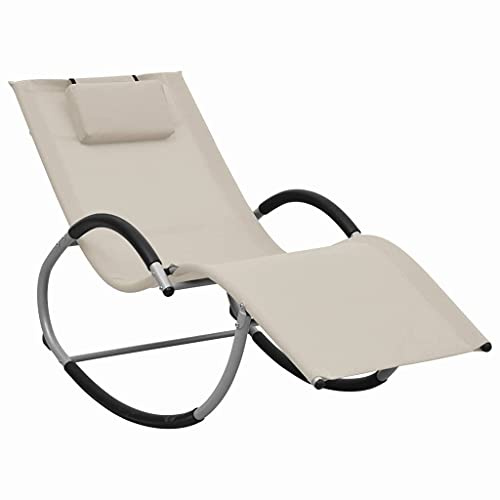 Mandloder Creme Textilene Sonnenliege Schaukeldesign, pulverbeschichteter Stahlrahmen, 150kg Tragfähigkeit, wasserfest, Gartenliege Relaxliege für Terrasse Balkon, stilvolle Outdoor Chaiselongue