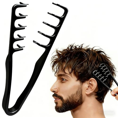ROMANVIC Texture Comb,Texturising Comb Styling Hair,Wide Tooth Combs Charming Volume Hair Styling Tool,Seam Cover Pony Combs, for Man Bangs Hairdressing (Black)