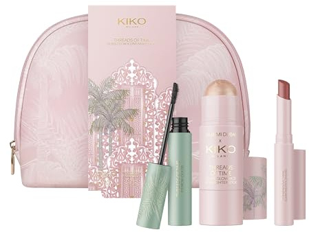 KIKO Milano Threads Of Time Glass Glow Icons Make Up Kit, Make-Up-Geschenkset: Highlighter-Stick, Augenbrauenwachs Und Lipgloss-Stick