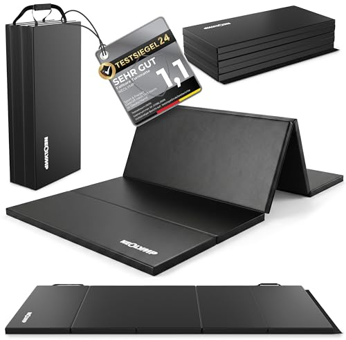 NEOLYMP Turnmatte klappbar - Faltbare Gymnastikmatte für Zuhause - Dicke Fitnessmatte für Kampfsport, Yoga & Pilates - Weiche Bodenmatte mit Tragegriff & Klett-Verbindung (Schwarz, 190 x 80 x 3 cm)