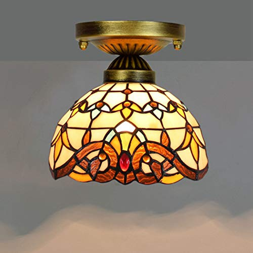 Lampada A Sospensione Barocca, Lampada da Soffitto in Stile Tiffany da 8 Pollici in Vetro Colorato, Sala da Pranzo, Bar, Lampadario per Interni