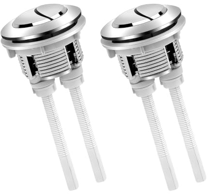 2 Piezas Botón Cisterna WC Universal, Doble Descarga, Kit de Repuesto Pulsador, Diámetro Compatible 3,7-4,4cm, Diseño Plata