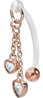 PIERCINGLINE PMFK Bananabell + acier chirurgical | Chaîne + 2 cœurs en cristal | Piercing intime du ventre | Choix de couleurs, Acier chirurgical 316L / PMFK