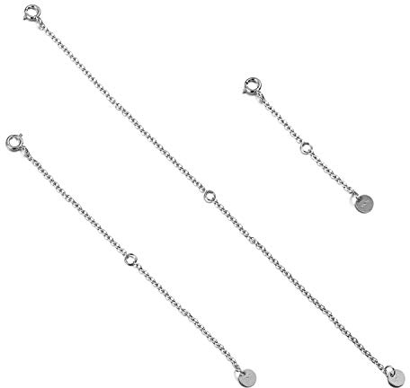 LONAGO 3PCS 925 Sterling Silver Necklace Extender Chain Bracelet Extender for Jewelry Making (Silver)