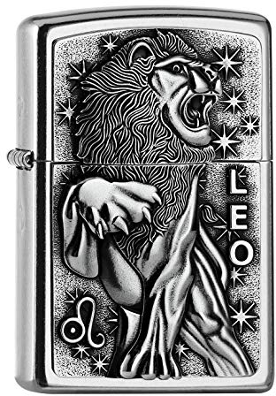 Zippo - Briquet tempête, emblème Leo, finition Street Chrome, rechargeable, réutilisable, design coupe-vent, boîte cadeau, fabriqué aux États-Unis
