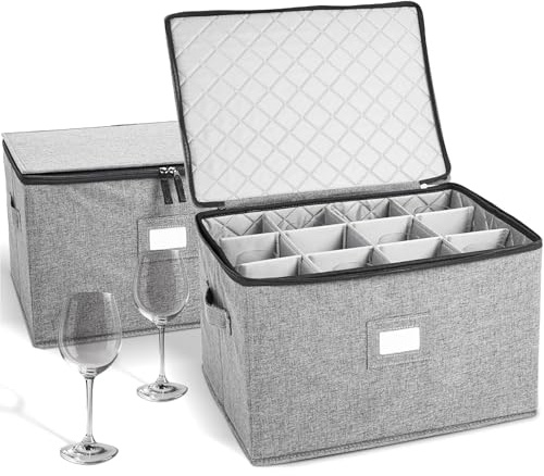 storageLAB Wine Glass Storage Cases | Hard Shell Felt Dividers | 2 Pack