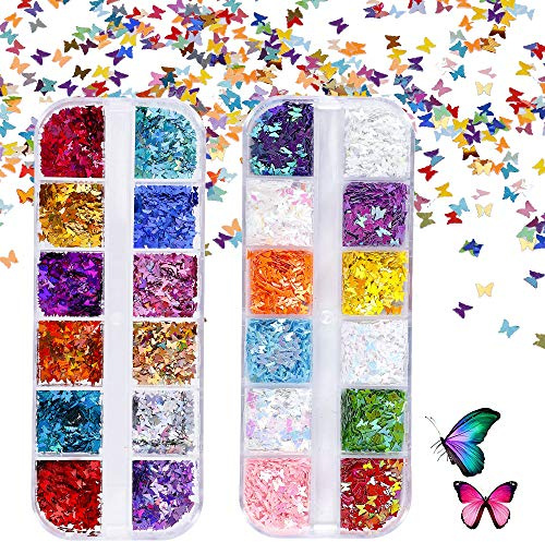 Schmetterling Nagel Glitzer für Gesicht Nägel Augen Lippen Haare Körper Make-Up Glitzer für Musik Festival Masquerade Party Clubs Weihnachten 24 Farben