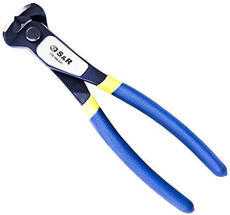 S&R Kneifzange, Drahtzange, Vornschneider 200 mm, scharfe widerstandsfähige Schneiden für intensiven Einsatz, robuster 70C Stahl, Härte HRC 66, rutschfeste doppelt ummantelte 2K-Griffe