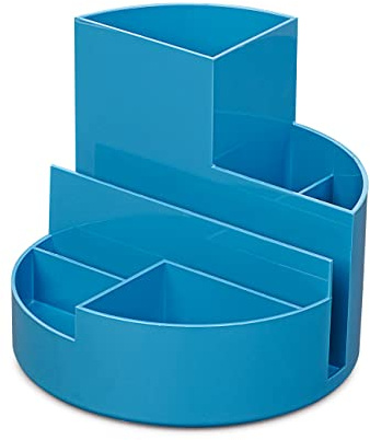 MAUL Skrivbordsorganisatör MAULrund låda Ø 14 x 12,5 cm | Arrangör med 6 fack | Pennhållare för pennor, markörer och sax | Organizer för kontor och skrivbord | Atlantic Blue