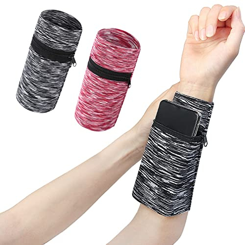 2 Stück Sport-Handgelenktasche, Handgelenktasche, Armband-Geldbörse, Reißverschluss-Handgelenkstasche, Laufarmtasche Reißverschluss-Typ-Wechselschlüssel Mehrzweck-Aufbewahrungstasche (L)