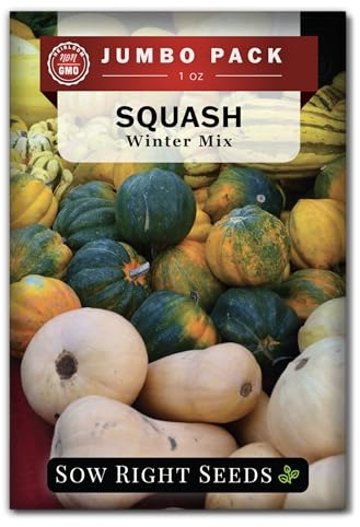 Sow Right Seeds - Bulk Mixed Winter Squash Seeds for Planting - 1 Ounce, 200 Seeds - Non-GMO Heirloom Jumbo Pack with Instructions to Plant a Home Vegetable Garden - Grow Loads of Large Squashes