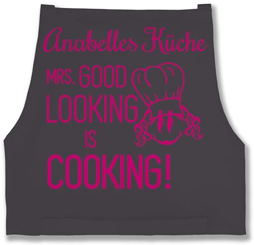 Schürze - Kochschürze - Mrs Good Looking is cooking mit Wunschtext - 85x69 - Anthrazit - köchin personalisierte kochschuerze küche mrs. schürzen personalised apron koch lustig kochschürzen