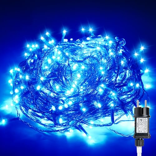 Gresonic Lichterkette Außen 10m 100LED, Blau Lichterkette Außen Strom, Transparente Kabel, Wasserdicht beleuchtung für Außen Innen Garten Baum Weihnachten