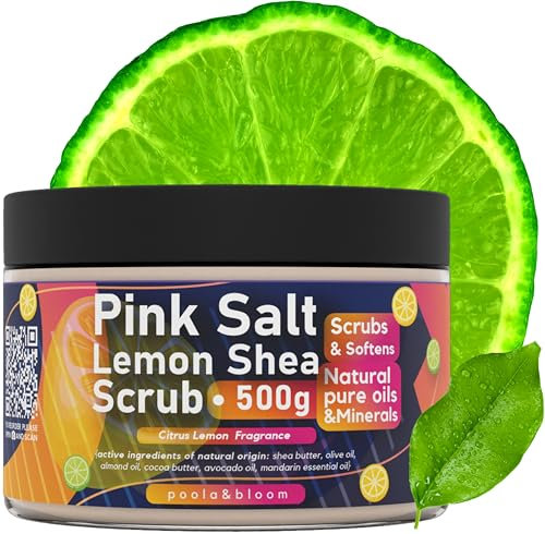 Poola & Bloom Scrub Corpo Esfoliante Burro di Karité Sale Rosa Himalayano Idratante Pelle Secca Rinnovante Profumo Limone Antietà Morbidezza Regalo Benessere 500g