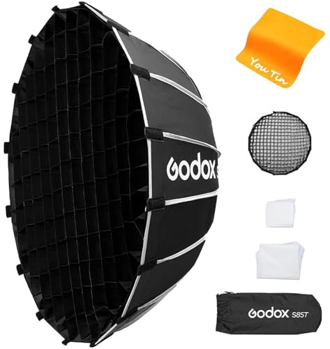 GODOX S85T Boîte à lumière 85 cm, avec grille, libération rapide, support Bowen, amovible et pliable en tissu noir pour flash de studio, lumière LED