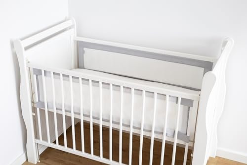 LOOLAY Bettumrandung für 140 x 70 cm Babybett – 2 Teiliges 130 x 30 cm Atmungsaktives Bettumrandung aus Netzstoff – Babybett Umrandungen – Klettverschluss stark Befestigung (Grau)