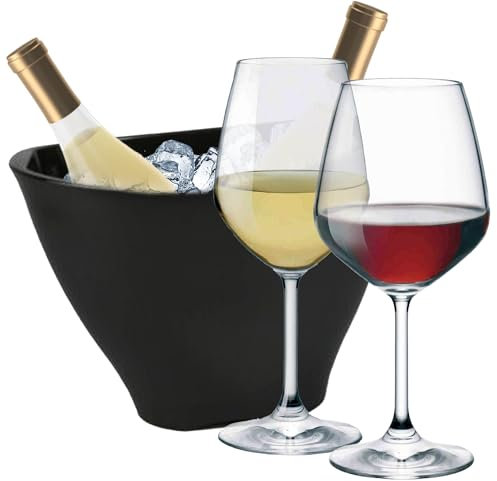 Sicignano | Juego de copas de vino tinto CL.53 + vino blanco 43,5 cl.43,5 Divino de cristal para 6 personas, transparentes, aptas para lavavajillas – regalo cubo champán negro 2 botellas, Made in