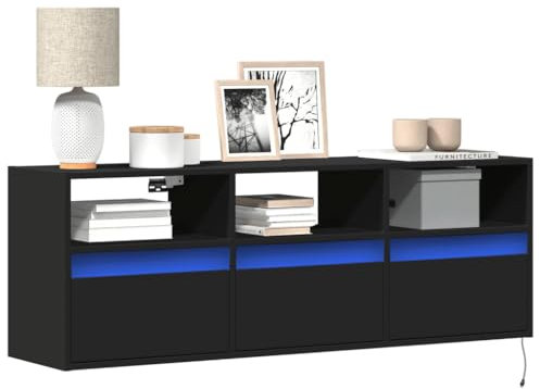 ShGaxin Väggmonterad TV-bänk med LED-lampor svart 130 x 31 x 45 cm, TV-bord, TV-skåp, TV-bord, vardagsrumsmöbler, TV-bord, vardagsrumsbord, TV-bord - 852342