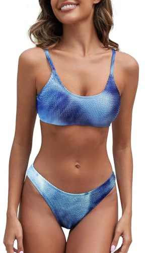 Fanuerg Ribbade bikiniset, rund hals, fräck baddräkt, texturerad, tvådelad baddräkt, M