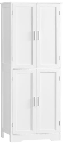 TEENFON 67” Storage Cabinet, Kitchen Pantry Cabinet with 4 Doors and 2 Adjustable Shelves, Cupboard, Tall Bathroom Cabinets for Dining Room, Living Room, White