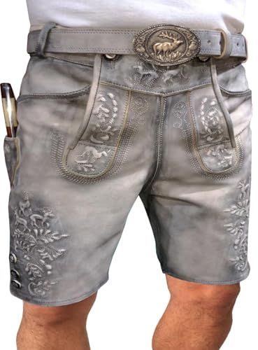 sais Trachten Lederhose, Trachtenlederhose, Oktoberfest Herren Lederhose Trachtenhose inkl Gürtel Größe 48-58 (DE/NL/SE/PL, Numerisch, 50, Regular, Kurz)