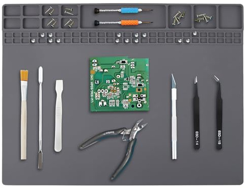 Tapis Antidérapant, Résistance à la Chaleur 500°C Tapis de Soudure Anti-Statique, Tapis Anti-Vibration Dimensions 40,5x30,5cm, Dalle PVC pour Réparation Électronique