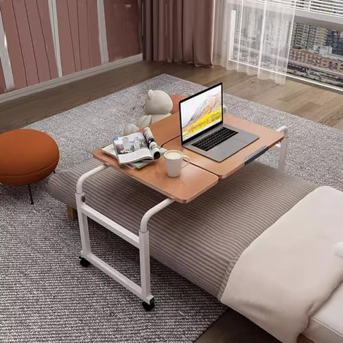 GLFNB Tavolino da Letto con Ruote, scrivania da Letto, scrivania Mobile per Computer, Tavolo da Letto Regolabile, Piano inclinabile, per casa, Camera da Letto, Ufficio, Ospedale (Colore: Teak, Dim