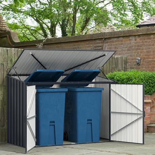 COSTWAY Abri de Jardin en Métal Galvanisé 1,9 M³, Cabane de Jardin Exterieur avec Double Porte Verrouillable, Couvercle Rabattable, Vérin à Gaz Hydraulique, Cache Poubelle pour Vélo, Outils