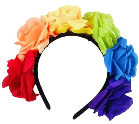 Rosen-Regenbogen-Kranz, Kostüm-Haarreif für LGBTQ+, buntes Blumen-Haarstyling für Live-Show, Stirnband, Karneval, Blumenkranz, Stirnband für Mädchen