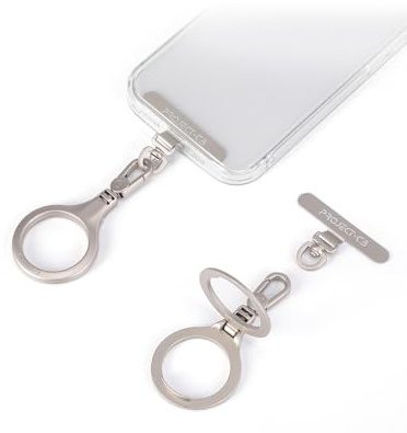 project-cb Phone Lanyard Metal Tether Tab, Phone Stand, Strap Patch, Phone Key Ring Holder (Silver-T)