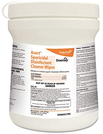 Diversey 100895790 Avert Sporicidal Disinfectant Cleaner, Hospital Grade Kills C. Difficile Spores, Standard Size Wipes, 160-Wipes, 1-Canister (Pack of 12)