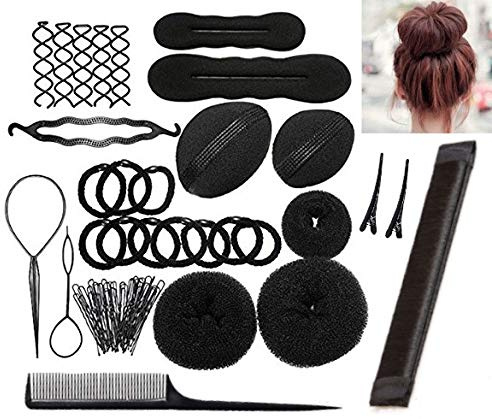 Frisurenhilfe Set mit Bedienungsanleitung - Einfache Frisuren zum Selbermachen - Frisur Hilfe Set für lange Haare mit Zubehör - Haar Styling Set (schwarz)