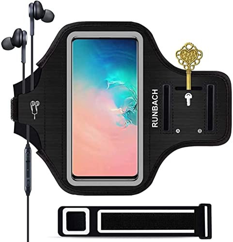 RUNBACH Armband for Samsung Galaxy S26+/S25+/S24+/S23+/S22+/S20+/S10+/S9+/S8+, Running Exercise Gym Bag with Key Holder and Card Slot (Black)