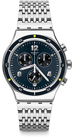 Swatch Herren Chronograph Quarz Uhr mit Edelstahl Armband YVS457G