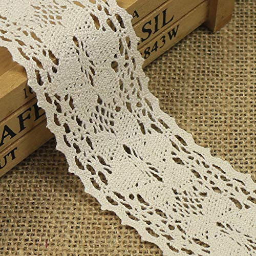 Yulakes 5 Yard 5cm Baumwolle spitzenband Vintage Häkelband Spitze Borte Häkelspitze Häkel-Borte Spitzenband für Nähen Handwerk Hochzeit Deko Scrapbooking Geschenkbox-Y05005