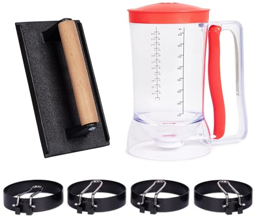 SHINESTAR Griddle Breakfast Kit for Blackstone, 6 Piece Griddle Accessories Set - Include Pancake Batter Dispenser, Bacon Press, Egg Rings