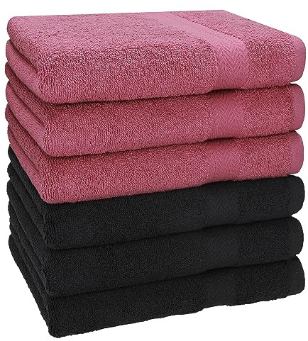 Betz Premium Handtuch Set 6-teilig – 6× Handtücher 50×100 cm, 100% Baumwolle 470 g/m², weich & saugstark, Oeko-TEX® Farbe Beere/Graphit