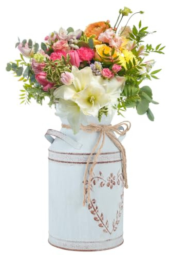 Yardwe Vintage Blumenvase Eisen Blumentopf Milchkanne Shabby Deko Landhausstil Vase Rustikal Blumeneimer Übertopf Metall Eimer Dekovase Kaktus Topf für Garten Balkon Wohnzimmer Tischdeko