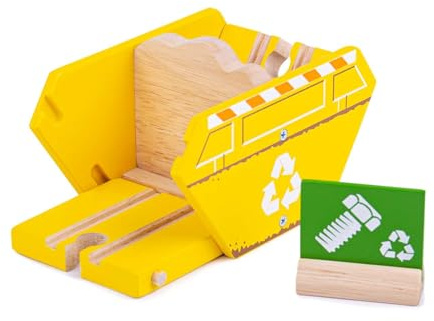 Bigjigs Rail Recycling Skip, Wooden Train Track Accessory | Compatible with Most Major Wooden Railway Brands, Wooden Train Track Accessory Age 3+